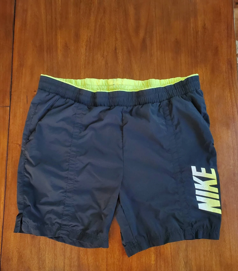 Vintage 90's Nike Swim Trunks Neon Yellow + Black Size Xl See Waist Line Measurements Board Shorts Surfer Style Swim