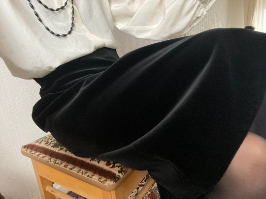 Vintage Cotton Black Velvet Pencil Skirt/ L