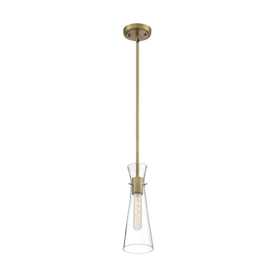 Bahari 1-Light Mini Pendant Fixture - Vintage Brass Finish with Clear Glass - Vintage Brass - Vintage Brass
