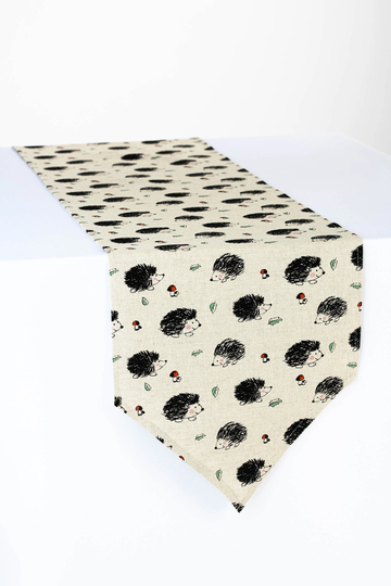Hedgehog Table Runner, Woodland Linen, Forest Kitchen Decoration, Table Rustic Centerpiece, Gift For Her, Coffee Runner