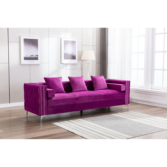 104 Velvet Button Tufted Nail-head Trim Fashion Sofa