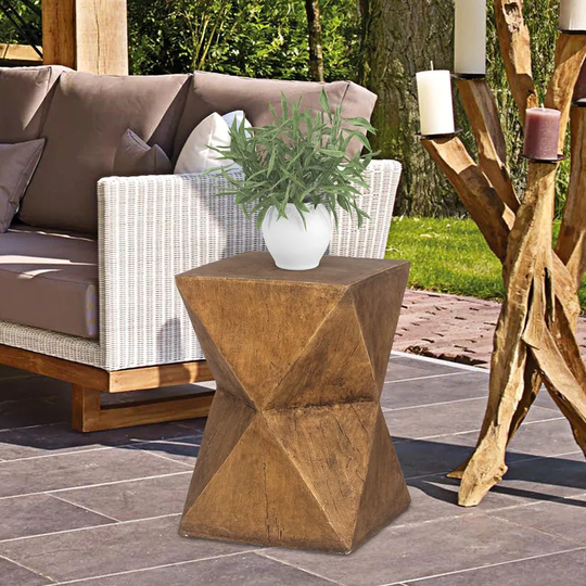 Adeco Concrete Accent End Table Modern Hourglass Outdoor Side Table