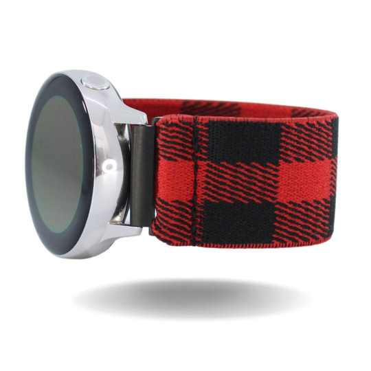 Elastic Samsung Galaxy Active 1 & 2 Watch Band - Fits 40mm & 44mm With 20mm Adapters Red Buffalo Plaid Holiday Christmas Xmas Winter