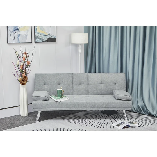 CTEX PU Leather Folding Sleeper Sofa with Adjustable Backrest and Removable Arm, Sofa Bed with Coffee Table