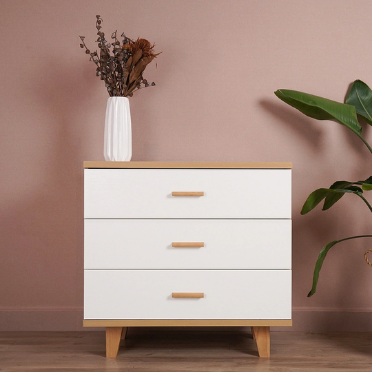 Three Drawer Storage Cabinet Dresser Bedside Table with Handles