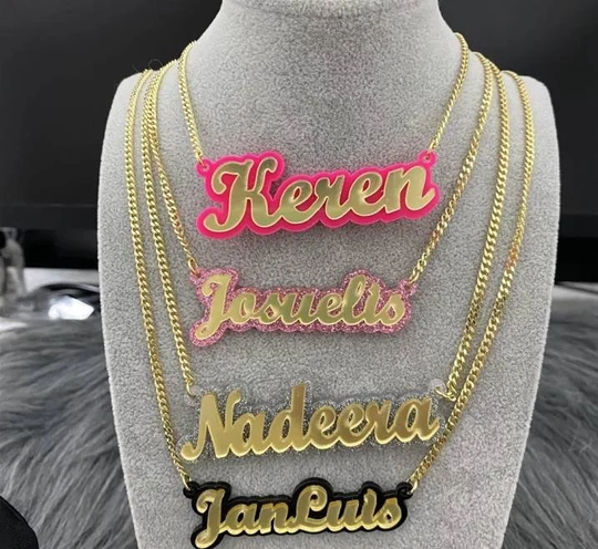 30+ Fonts Custom Name Color Necklaces Women Child Birthday Gifts For Daughter Personalized Nameplates Acrylic Laser Cut Jewelry Blue Pink