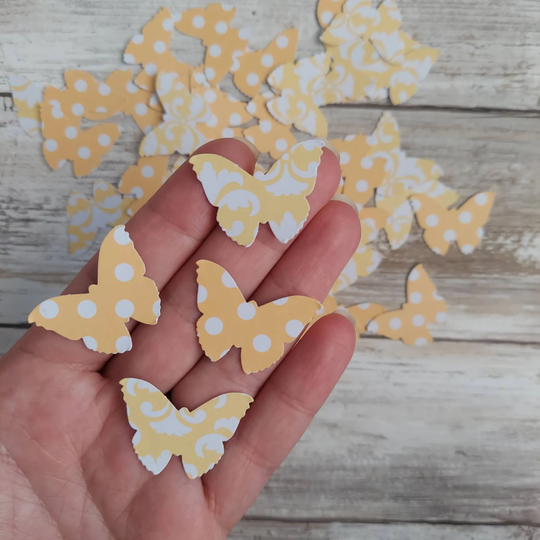 Yellow Butterfly Confetti 50Ct, Shabby Chic, Garden Party Decor, Bridal Tea Confetti, Fairy Party, Polka Dots, Damask No345