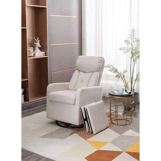 Cotton Linen Swivel Chair Rocking Chair Leisure Chair With Ottoman Footrest