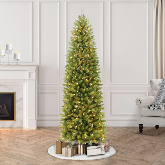 Puleo International 9 ft. Pre-lit Fraser Fir Pencil Artificial Christmas Tree 550 UL listed Clear Lights