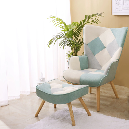 Accent Chair Chair and Ottoman Set Comfy Side Armchair Creative Splicing Cloth Surface