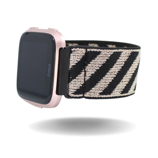 Elastic Fitbit Versa Watch Band - 1/2 Lite Yellow Gold Metallic Glittery Sparkly Stripes Elegant Formal Dressy Casual Boho Chic