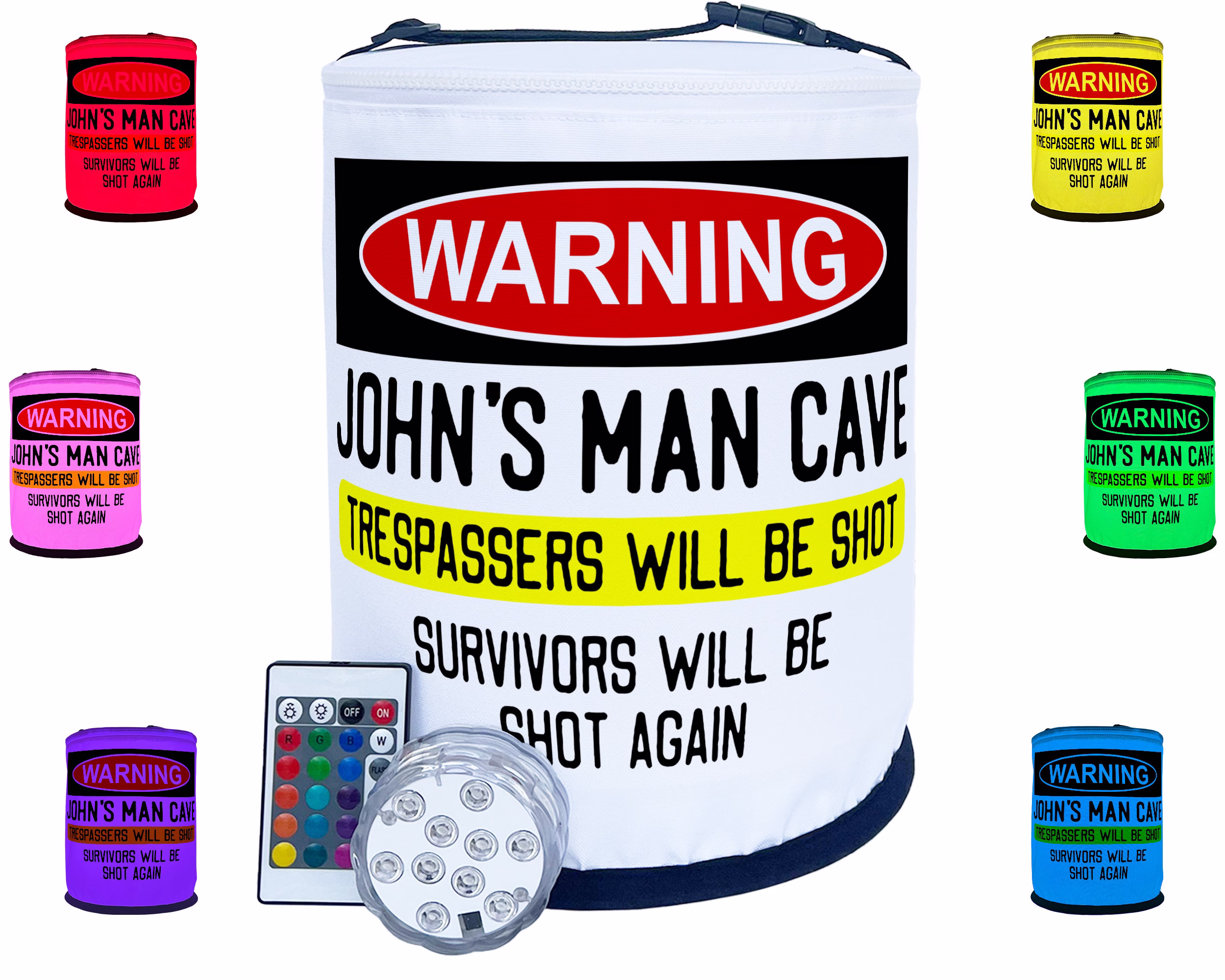 Personalized Color Changing Lantern - Warning Trespassers Will Be Shot Man Cave Decor & Your Custom Text & Led Puck Light With Remote