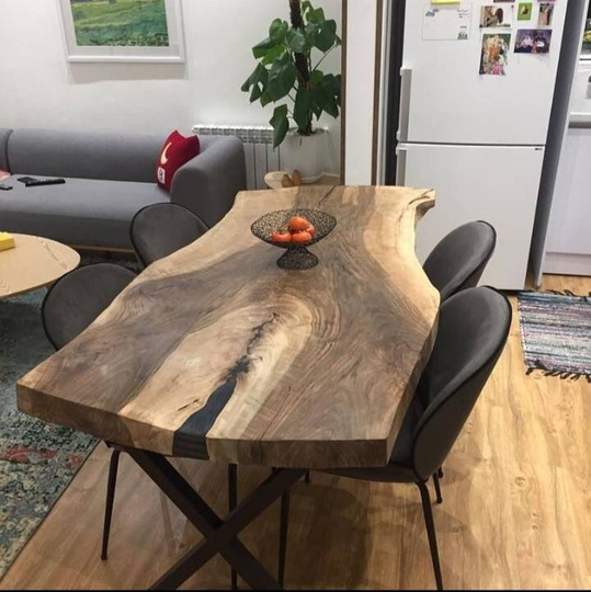 Dining Wood Table, Wooden Kitchen Live Edge Walnut Meeting Office Walnut Desk