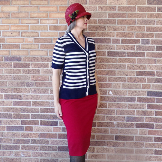 True Red Cadillac Pencil Skirt Fully Lined Wool Knit S | B7