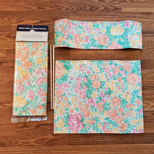 Vintage Directors Chair Covers Floral Set Of 2 Pink Orange Green Flowers Fabric Round Stick Cover Replacement