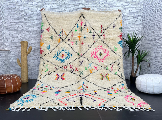 Beni Ourain Rug Color - Authentic Moroccan Rug- Custom Ourain Rug- Large Colorful Beni