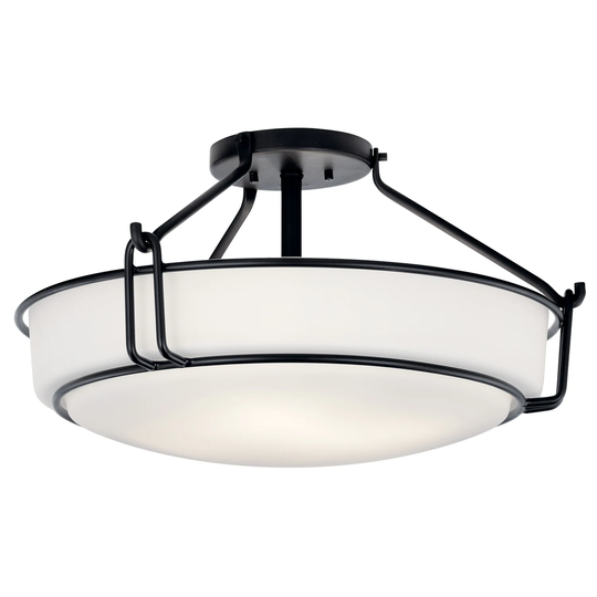 Kichler Lighting Alkire 22 inch 4-Light Semi Flush Mount Light Black with Satin Etched Cased Opal Glass