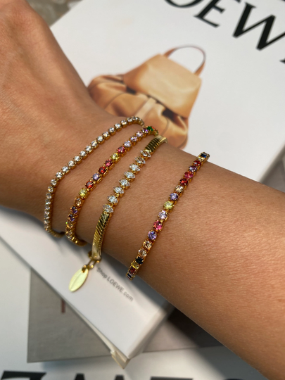 Colorful Cubic Zirconia Stones, Thin Cz Tennis Bracelet, Colorful Diamond Bracelet, Gold Classy