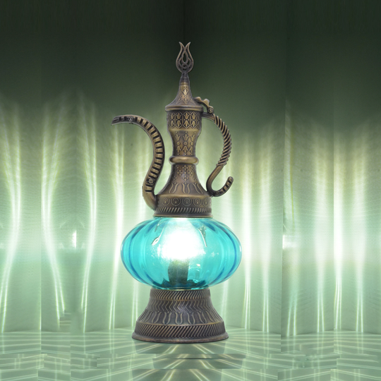 Teapot Moroccan Table Lamp For Kitchen Home Decor, Pitcher Shape Turkish Colorful Desk Light, Unique Bohemian Glass Lampshade Easter Gift