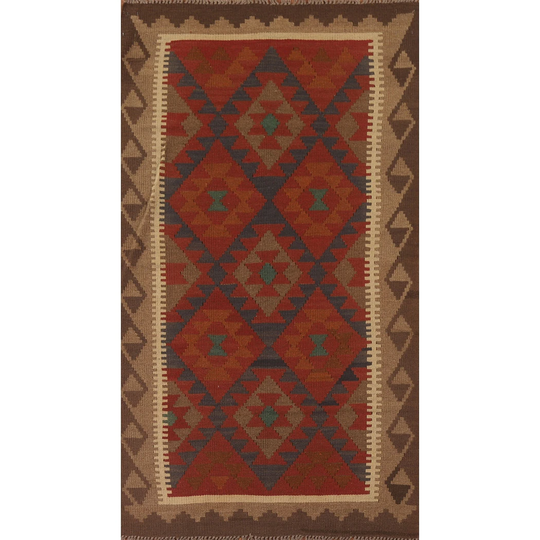 Multi-Color Reversible Kilim Oriental Area Rug Hand-woven Wool Carpet - 3'6" x 6'6"