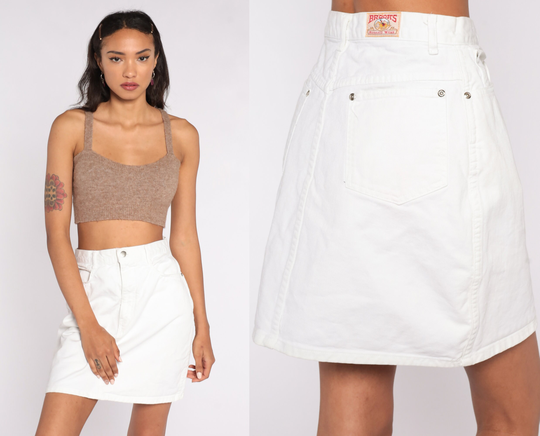 White Jean Skirt 26 Denim Mini Jeans 90S High Waisted Retro Vintage Pencil 80S Wiggle Small
