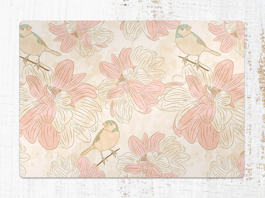 Beige Birds Chair Mat, Vinyl Floor Pink Protective Flowers Splat Office Room Rug, Kids Decor