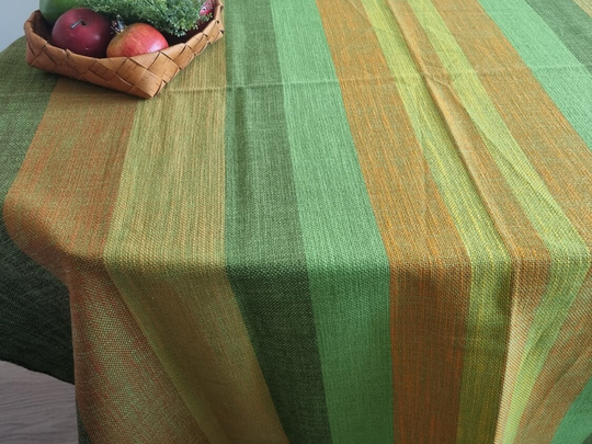 Green Striped Table Cloth, Woven Cloth Swedish Vintage Textiles, Scandinavian #4-65-26