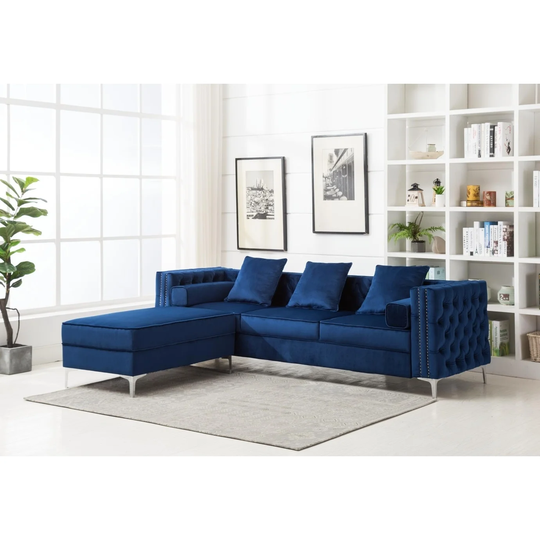 104" 2 pieces Button Tufted Nail-head Trim Velvet Sectional Sofa