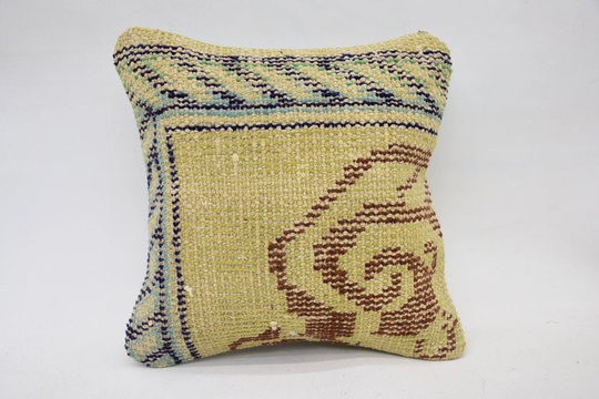 Turkish Pillow, Personalized Gift, Kilim Pillows, 12x12 Yellow Rug Pillow Covers, Office Chair Bed 922