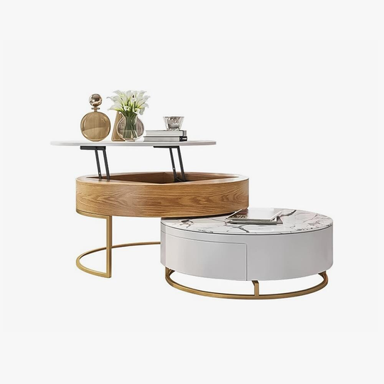 Alva Modern Nesting Coffee Table Set With Sintered Stone Top, Lift-top Coffee Table Set Of 2