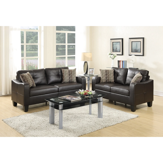 Furniture 2-piece Sofa Set Faux Leather Sofa and Loveseat with Pillows Cushion Couch and Metal Legs for Family Living Room