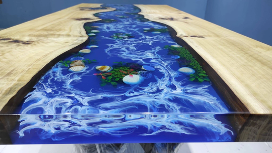 Epoxy Resin Table | River Blue Dining Kitchen Ocean Coffee