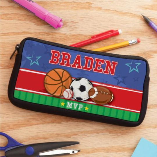 Mvp Sports Personalized Pencil Case, Customized Kids Pencils Pouch, Back To School Supplies