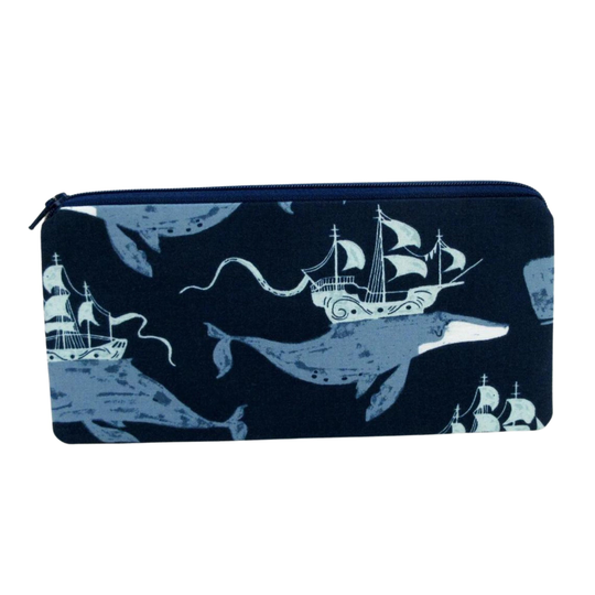 Whale Zippered Pencil Pouch, Clipper Ship Bag