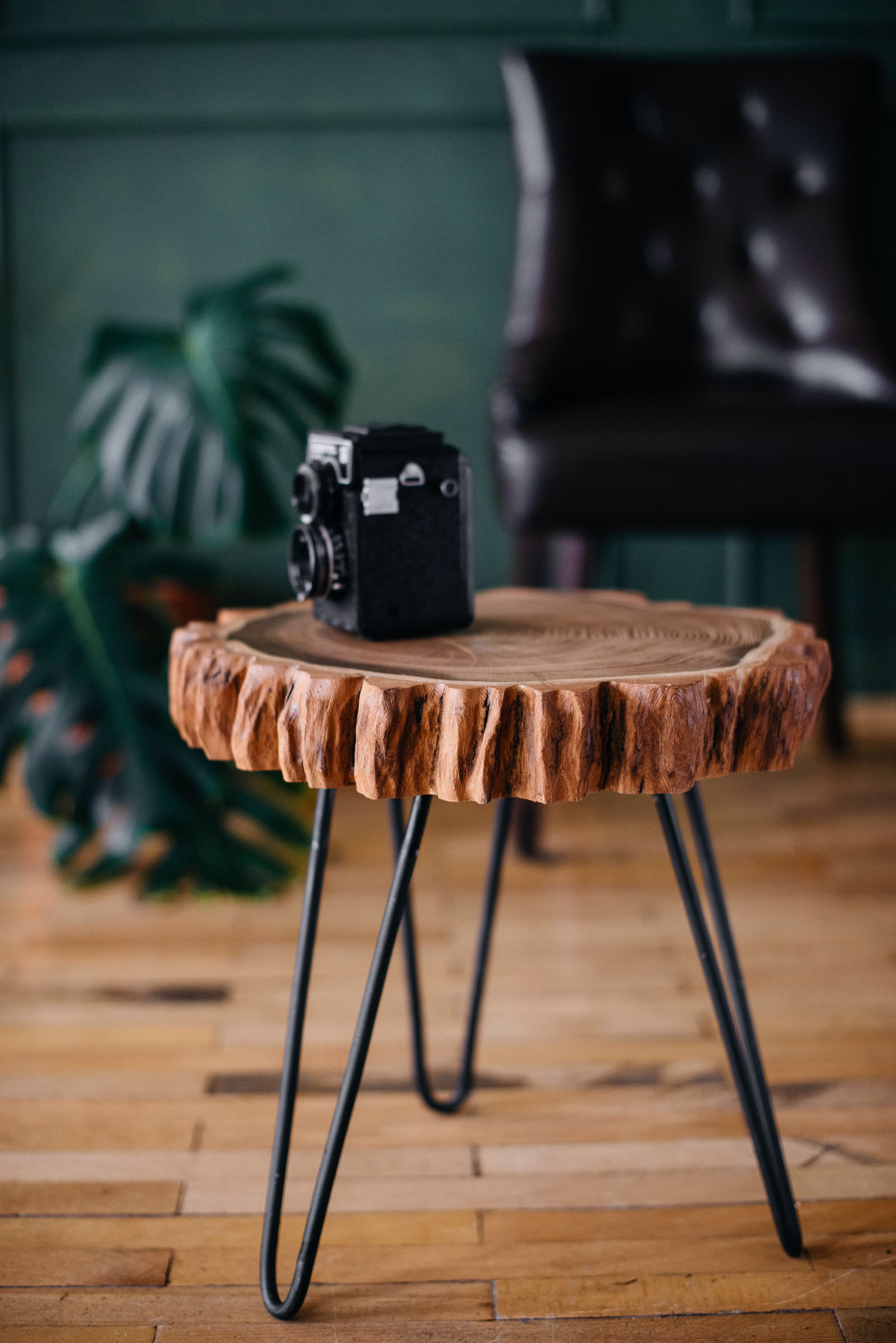 Rustic Coffee Table, Live Edge Wood Slab, Tables, Mid Century Hairpin Legs Table