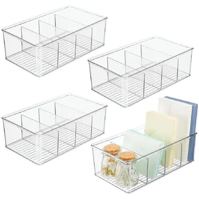 Plastic Office Storage Organizer Bin Box - 4 Divided Sections - Cabinets, Closets, Drawers, Desks, Tables, Workspace, 4 Pack - Clear