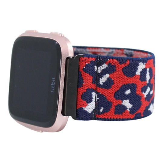 Elastic Watch Band For Fitbit Versa - Fits 1, 2 & Lite Models Custom Fit Red Blue Navy White Leopard Print Cheetah Paw
