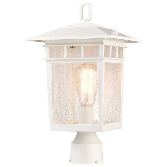 Cove Neck Outdoor Large Post Light Pole Lantern 1 Light White Finish Clear Seeded Glass