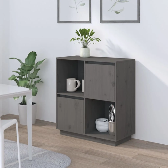 vidaXL Sideboard Gray 29.1"x13.8"x31.5" Solid Wood Pine