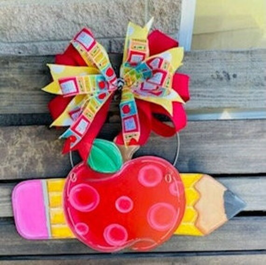Personalized Teacher Door Hanger - Pencil in An Apple Educational Gift For Kindergarten