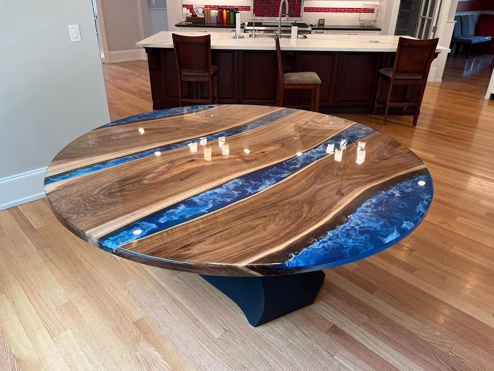 Custom Round Epoxy Table, Dining Order Diameter, Dine Wooden Resin Wood Table-Blue Table