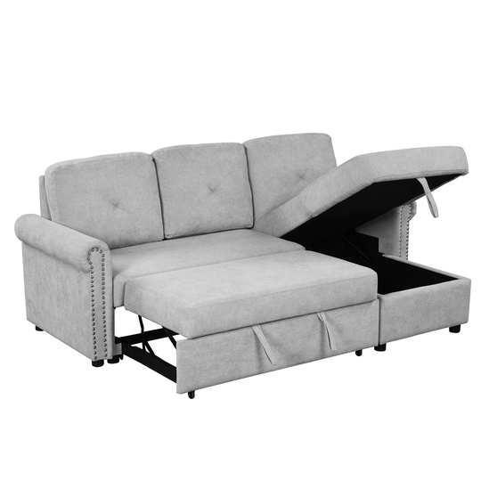 Modern Sectional Sofa Convertible Sleeper Sofa Bed with Storage Chaise
