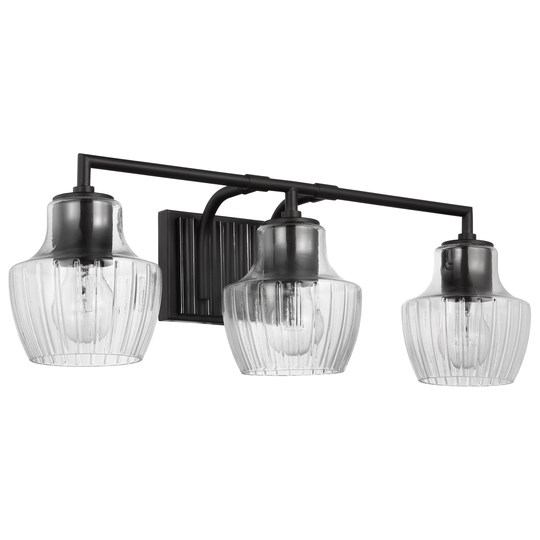 Destin 3 Light Vanity Medium Base 60 Watt Black And Silver Accent Finish Clear Ribbed Glass