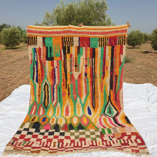 Moroccan Rug Boujaad Colorful Living Room Carpet | 10'3x6'8 Ft 315x206 cm Ghista 100% Wool Handmade