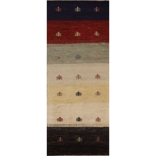 Multi-Color Modern Gabbeh Runner Rug Hand-Knotted Wool Carpet - 2'7" x 7'9"