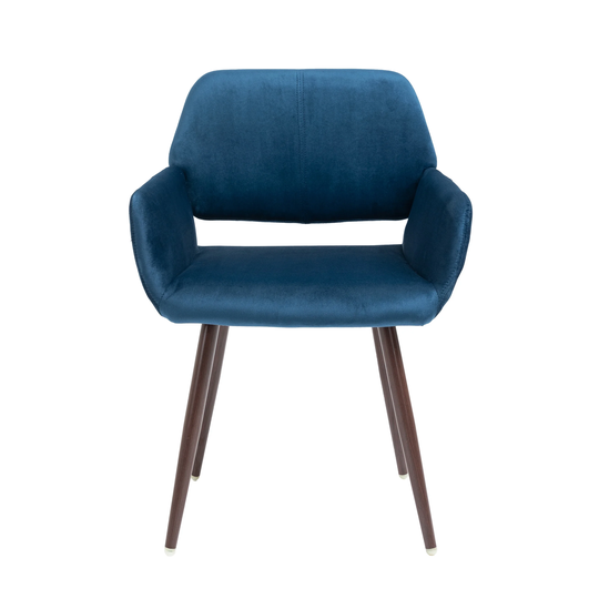 Velet Upholstered Side Dining Chair with Metal Leg(Blue velet+Walnut Wooden Printing Leg),KD backrest