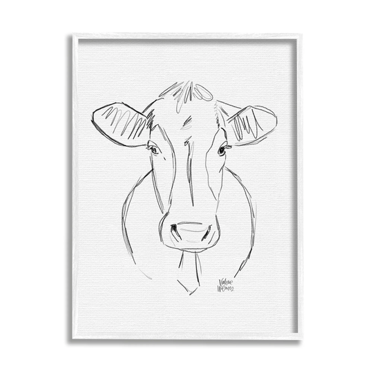 Stupell Industries Farm Cattle Cow Pencil Sketch Drawing Portrait Framed Wall Art, Design by Valerie Wieners - White