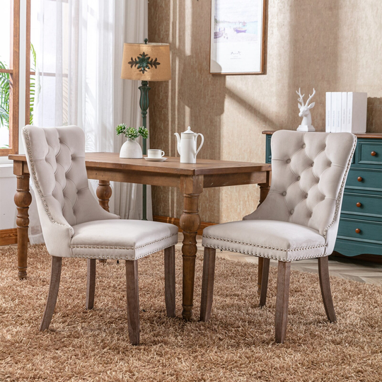 Velvet Dining Chairs Set of 2, Upholstered High-end Tufted Dining Room Chair with Nailhead Back Ring