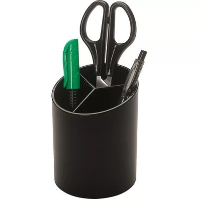 Large Pencil Cup, 3 Compartments, 3"x3"x4-1/8", Black