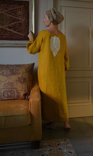 Maxi Linen Dress.honey Color With Sleeves.custom Length.long Dress